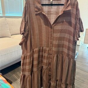 torrid Brown and Cream Striped Shirt Dress